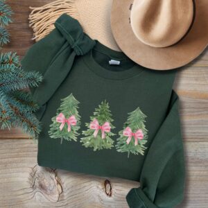 vintage christmas sweatshirt with coquette bow design and tree print for women ideal for holiday gatherings and festive celebrations ixgyq