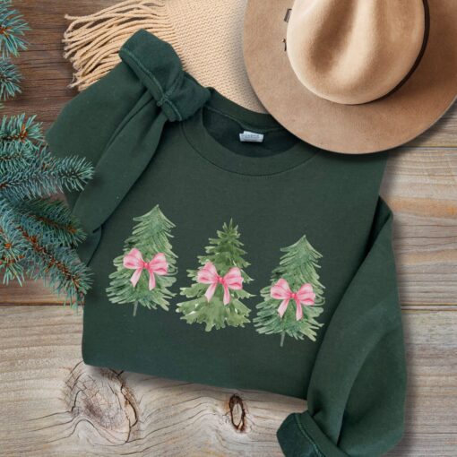 vintage christmas sweatshirt with coquette bow design and tree print for women ideal for holiday gatherings and festive celebrations ixgyq scaled