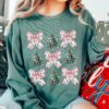 vintage christmas sweatshirt with coquette bow design in comfort colors featuring a girly christmas tree print bndyh scaled