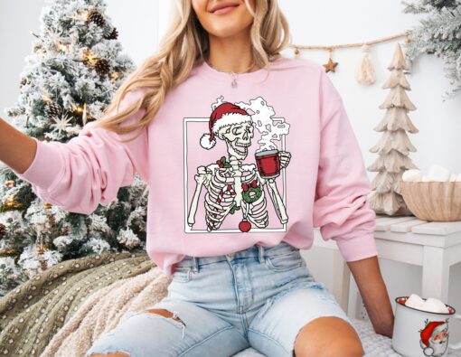 vintage christmas sweatshirt with dead inside skeleton design for men and women ideal for coffee lovers and holiday gatherings yibiy scaled