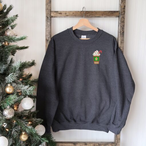 vintage christmas sweatshirt with embroidered coffee design for a unique holiday look and comfort in festive style 5pddo scaled