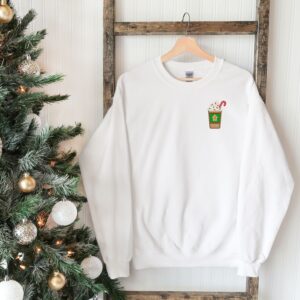 vintage christmas sweatshirt with embroidered coffee design for a unique holiday look and comfort in festive style almm8