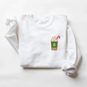 vintage christmas sweatshirt with embroidered coffee design for a unique holiday look and comfort in festive style k36p3