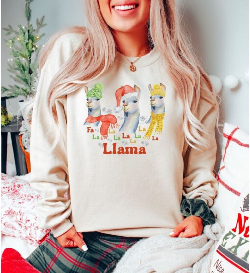 vintage christmas sweatshirt with fa la la la llama design for llama lovers funny holiday sweater for festive celebrations n6ecl