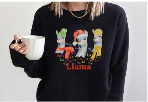 vintage christmas sweatshirt with fa la la la llama design for llama lovers funny holiday sweater for festive celebrations yahan