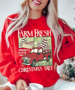 vintage christmas sweatshirt with farm fresh tree design for women and cake hoodie style ideal for winter celebrations ca0pt