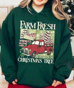 vintage christmas sweatshirt with farm fresh tree design for women and cake hoodie style ideal for winter celebrations ofrbc