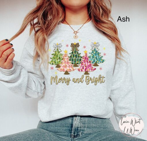 vintage christmas sweatshirt with faux glitter merry tree design and trendy bow oversized holiday top for festive comfort 0lb14