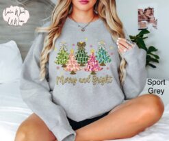 vintage christmas sweatshirt with faux glitter merry tree design and trendy bow oversized holiday top for festive comfort 0sczg