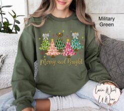 vintage christmas sweatshirt with faux glitter merry tree design and trendy bow oversized holiday top for festive comfort gm9kb