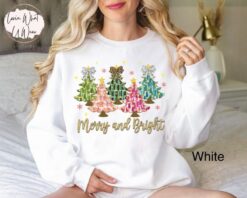 vintage christmas sweatshirt with faux glitter merry tree design and trendy bow oversized holiday top for festive comfort tqnnv