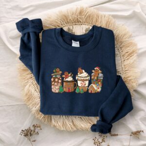 vintage christmas sweatshirt with gingerbread and coffee design for women fun holiday apparel for festive celebrations acrp0