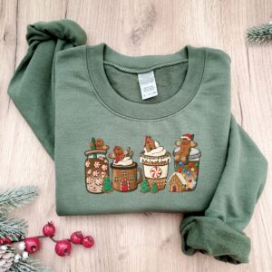 vintage christmas sweatshirt with gingerbread and coffee design for women fun holiday apparel for festive celebrations jo6wl