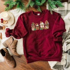 vintage christmas sweatshirt with gingerbread and coffee design for women fun holiday apparel for festive celebrations xicm4