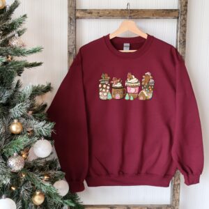 vintage christmas sweatshirt with gingerbread design for coffee lovers and holiday gatherings mbwei