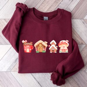 vintage christmas sweatshirt with gingerbread house design for a fun holiday look in crew neck style 3fkd5