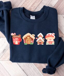 vintage christmas sweatshirt with gingerbread house design for a fun holiday look in crew neck style egvwn scaled