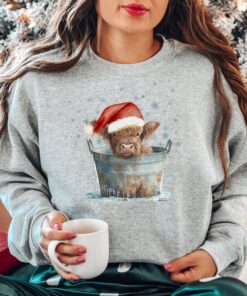 vintage christmas sweatshirt with highland cow design for western and southern style country holiday wear gvlwk