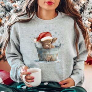 vintage christmas sweatshirt with highland cow design for western and southern style country holiday wear gvlwk