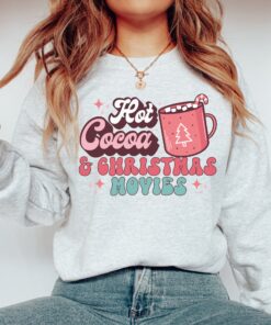 vintage christmas sweatshirt with hot cocoa and movies design for holiday traditions and retro style 5fax5