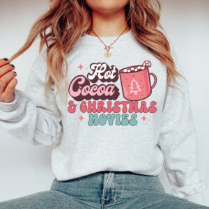 vintage christmas sweatshirt with hot cocoa and movies design for holiday traditions and retro style 5fax5