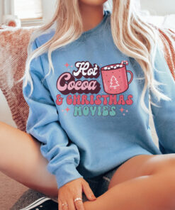 vintage christmas sweatshirt with hot cocoa and movies design for holiday traditions and retro style htlms