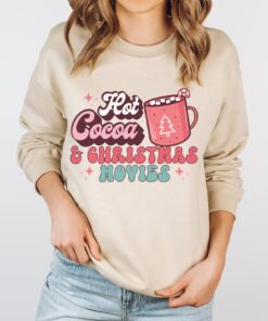 vintage christmas sweatshirt with hot cocoa and movies design for holiday traditions and retro style zrtzm