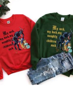 vintage christmas sweatshirt with krampus design for naughty children and humorous my neck my back theme c8mqv