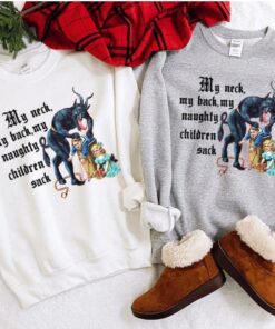 vintage christmas sweatshirt with krampus design for naughty children and humorous my neck my back theme dqahm