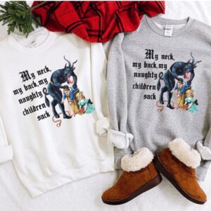 vintage christmas sweatshirt with krampus design for naughty children and humorous my neck my back theme dqahm