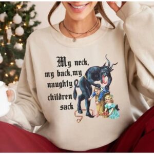 vintage christmas sweatshirt with krampus design for naughty children and humorous my neck my back theme gi29k