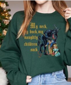 vintage christmas sweatshirt with krampus design for naughty children and humorous my neck my back theme kz72n