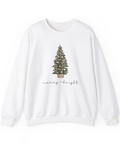 vintage christmas sweatshirt with merry and bright design featuring a christmas tree for holiday comfort in winter crewneck style bkdbq