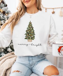 vintage christmas sweatshirt with merry and bright design featuring a christmas tree for holiday comfort in winter crewneck style u1ng3 scaled