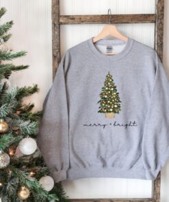 vintage christmas sweatshirt with merry and bright design featuring a christmas tree for holiday comfort in winter crewneck style ynfek scaled