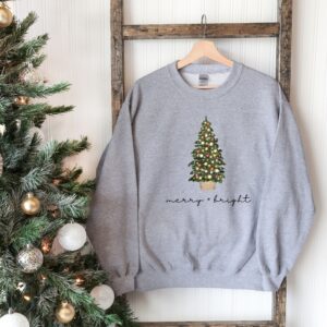 vintage christmas sweatshirt with merry and bright design for holiday celebrations comfortable crewneck style for festive outfits rirhc