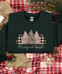 vintage christmas sweatshirt with merry and bright tree design for women featuring a festive forest theme and holiday spirit a3lca scaled