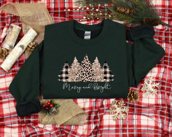 vintage christmas sweatshirt with merry and bright tree design for women featuring a festive forest theme and holiday spirit a3lca scaled