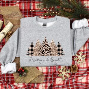 vintage christmas sweatshirt with merry and bright tree design for women featuring a festive forest theme and holiday spirit fdufl scaled