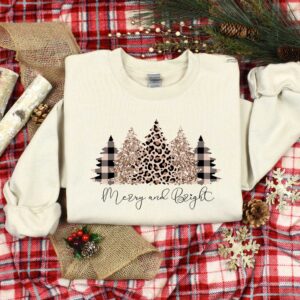 vintage christmas sweatshirt with merry and bright tree design for women featuring a festive forest theme and holiday spirit lxtni scaled