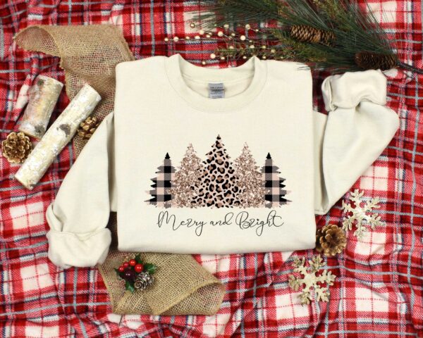 vintage christmas sweatshirt with merry and bright tree design for women featuring a festive forest theme and holiday spirit lxtni scaled