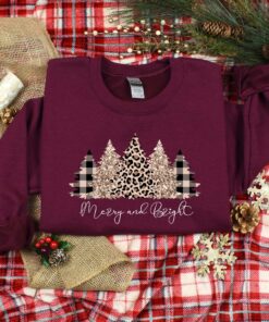 vintage christmas sweatshirt with merry and bright tree design for women featuring a festive forest theme and holiday spirit whuj4 scaled