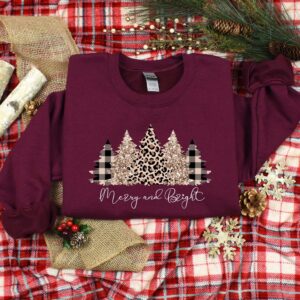 vintage christmas sweatshirt with merry and bright tree design for women featuring a festive forest theme and holiday spirit whuj4 scaled