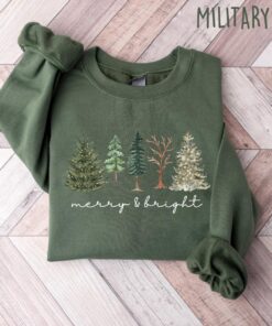 vintage christmas sweatshirt with merry bright christmas trees design for women holiday sweater for winter celebrations jrtbt