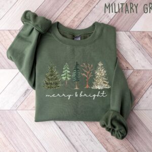 vintage christmas sweatshirt with merry bright christmas trees design for women holiday sweater for winter celebrations jrtbt