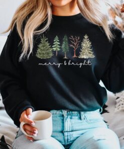 vintage christmas sweatshirt with merry bright christmas trees design for women holiday sweater for winter celebrations mvwdz scaled