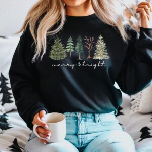 vintage christmas sweatshirt with merry bright christmas trees design for women holiday sweater for winter celebrations mvwdz scaled