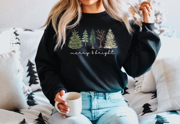 vintage christmas sweatshirt with merry bright christmas trees design for women holiday sweater for winter celebrations mvwdz scaled