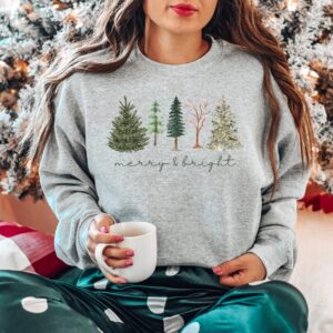 vintage christmas sweatshirt with merry bright christmas trees design for women holiday sweater for winter celebrations patxg scaled