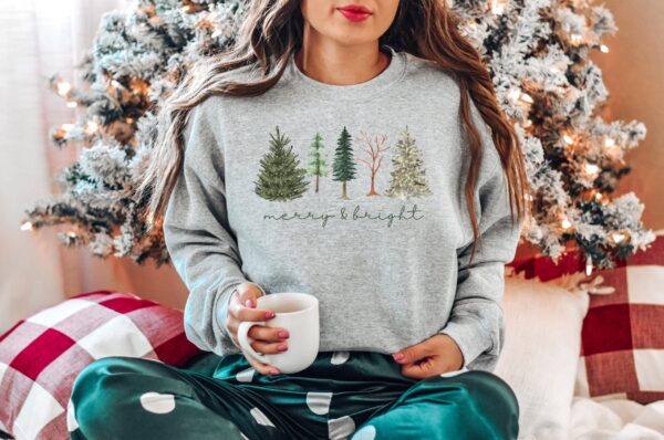 vintage christmas sweatshirt with merry bright christmas trees design for women holiday sweater for winter celebrations patxg scaled